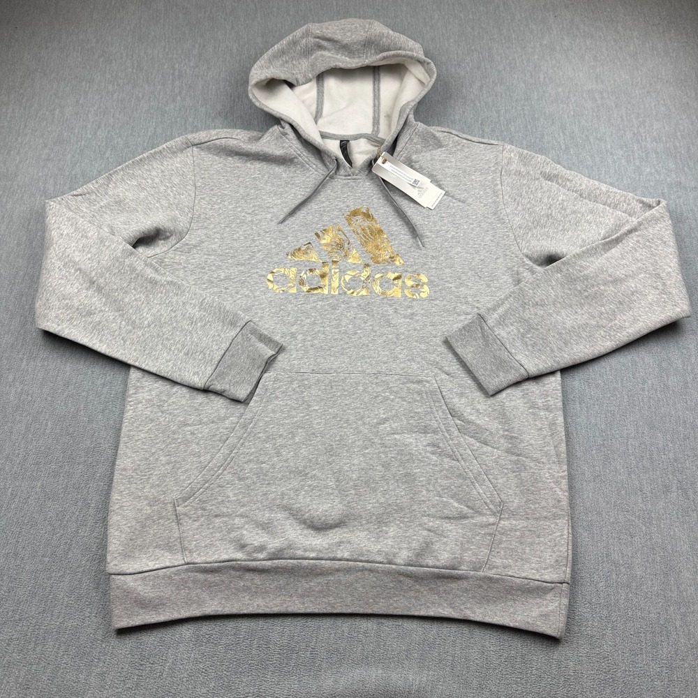 Adidas Sweater Men Large Gray  Liquid Foil Badge Sport Graphic Hoodie Jacket NWT
